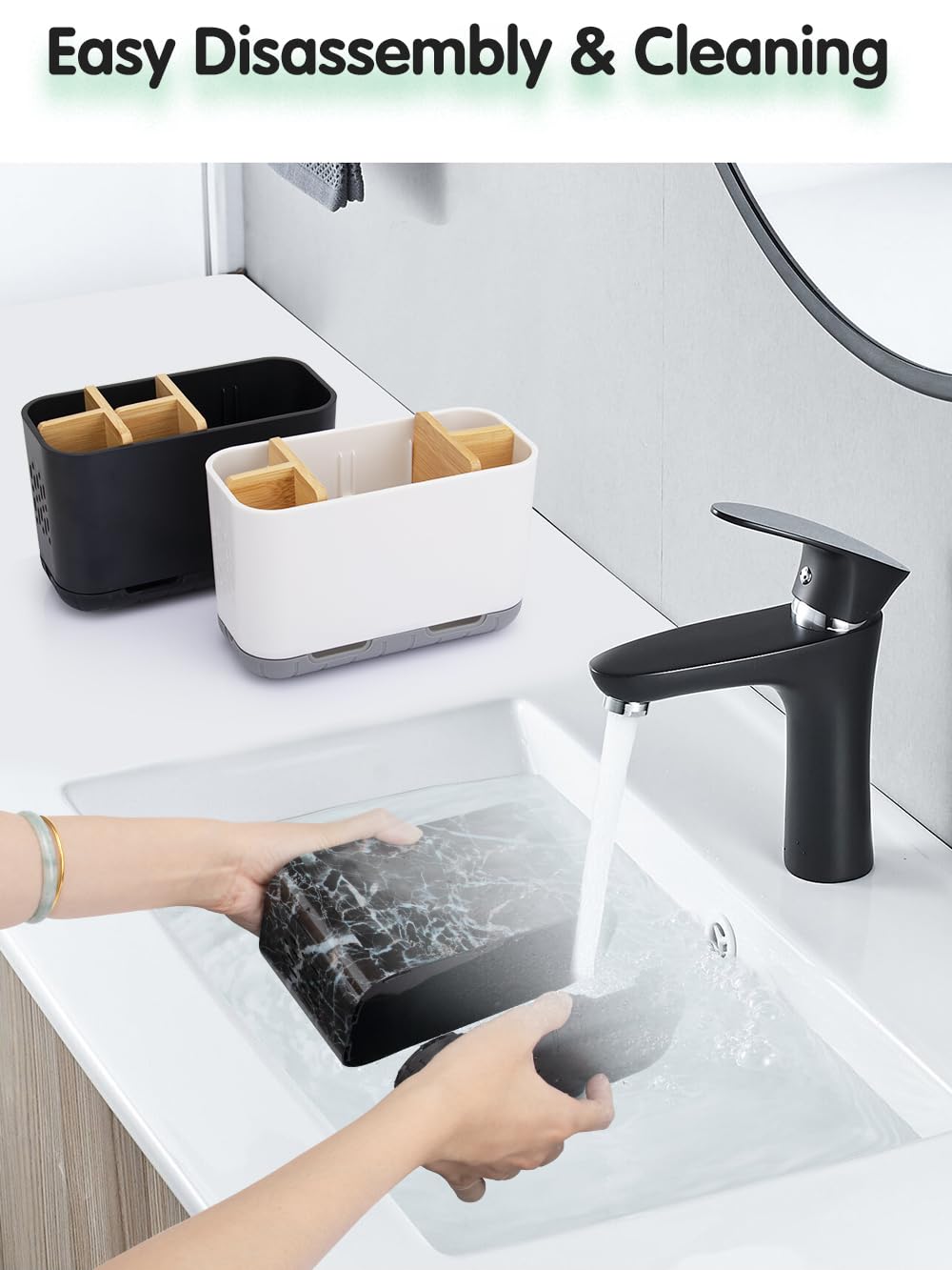 GFWARE Black Toothbrush Holder - Bamboo Toothbrush Holders for Bathrooms Electric Toothbrush Holder Organizer Kids Toothbrush Holders for Bathrooms Countertop
