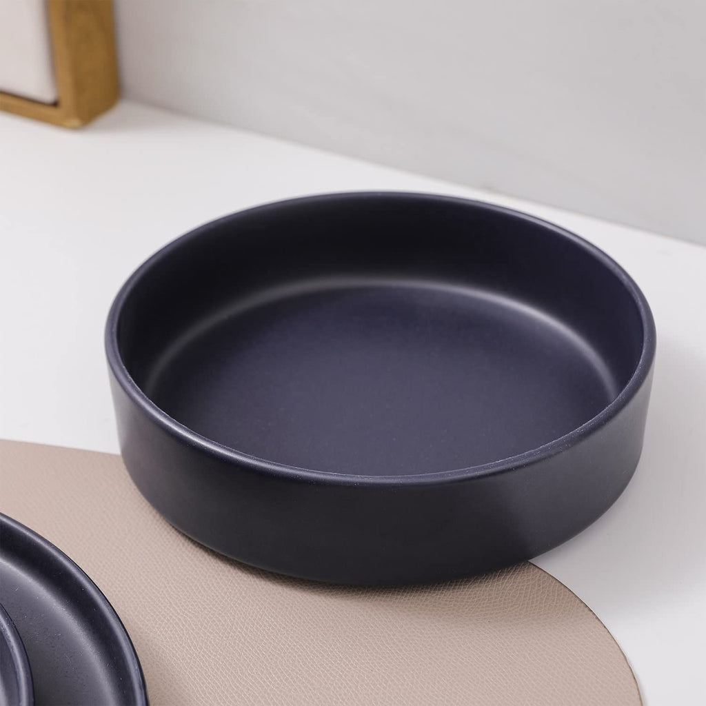 Stone Lain Celina Stoneware 16 Piece Dinnerware Set, Plates and Bowls, Black Matte Dish, Service for 4 – Minimalist Round Style, Microwave & Dishwasher Safe