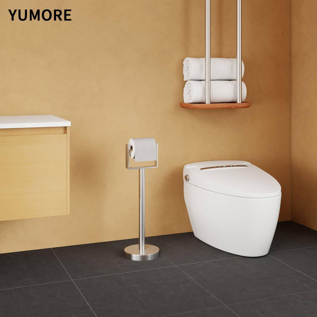 YUMORE Heavy Duty Toilet Paper Holder Stand, Extra-Weighted Base No Tipping, Stainless Steel Toilet Paper Stand, Free Standing Floor Tissue Roll Holder for Bathroom, Matte Black 200UP