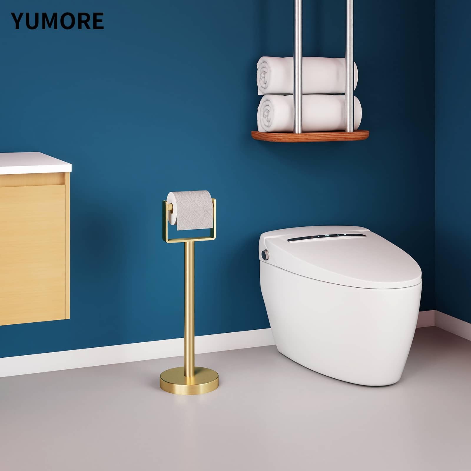 YUMORE Heavy Duty Toilet Paper Holder Stand, Extra-Weighted Base No Tipping, Stainless Steel Toilet Paper Stand, Free Standing Floor Tissue Roll Holder for Bathroom, Matte Black 200UP