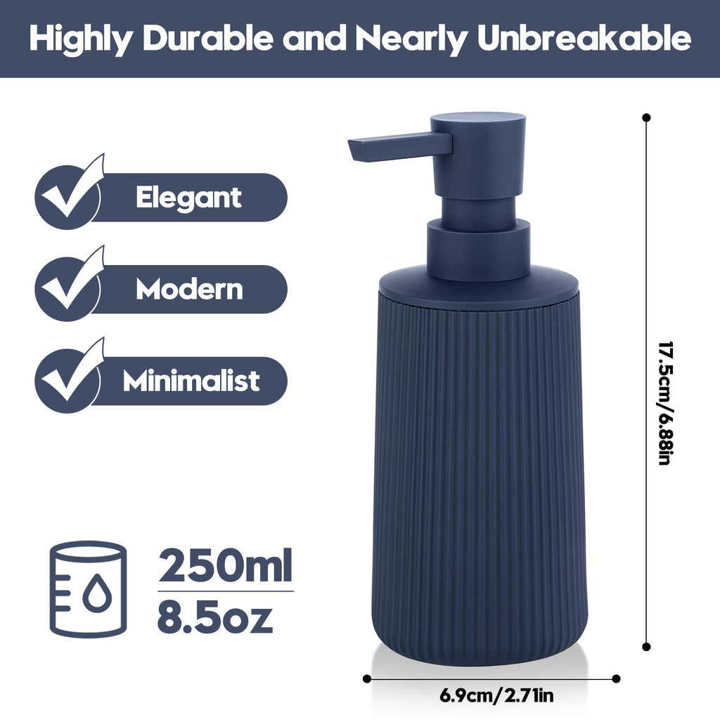 Small Soap Dispenser for Bathroom and Kitchen, Modern Farmhouse Striped Style Plastic Hand Soap Dish Soap Dispenser with Pump Matte Black