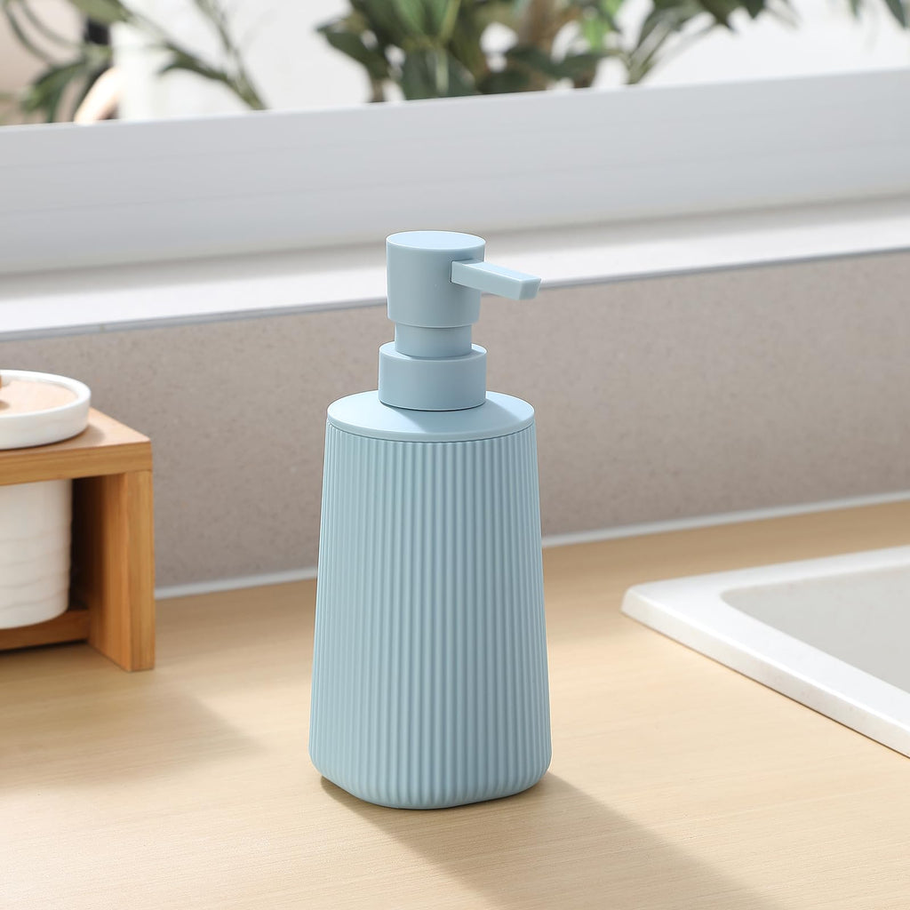 Small Soap Dispenser for Bathroom and Kitchen, Modern Farmhouse Striped Style Plastic Hand Soap Dish Soap Dispenser with Pump Matte Black