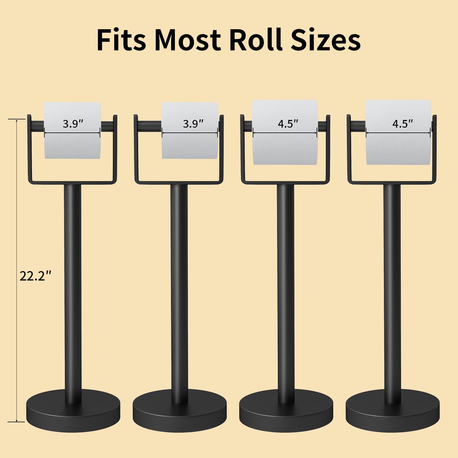 YUMORE Heavy Duty Toilet Paper Holder Stand, Extra-Weighted Base No Tipping, Stainless Steel Toilet Paper Stand, Free Standing Floor Tissue Roll Holder for Bathroom, Matte Black 200UP