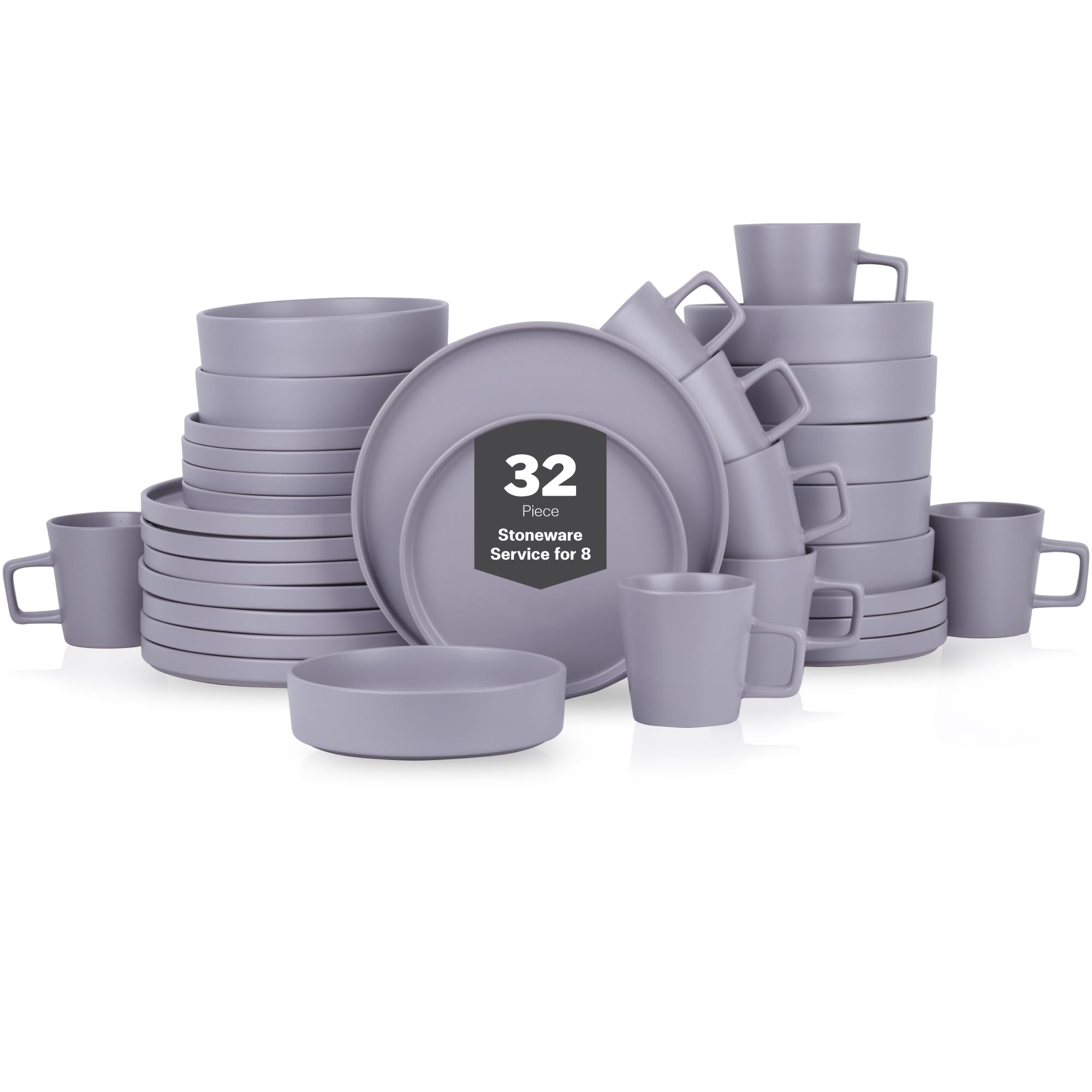 Stone Lain Celina Stoneware 16 Piece Dinnerware Set, Plates and Bowls, Black Matte Dish, Service for 4 – Minimalist Round Style, Microwave & Dishwasher Safe