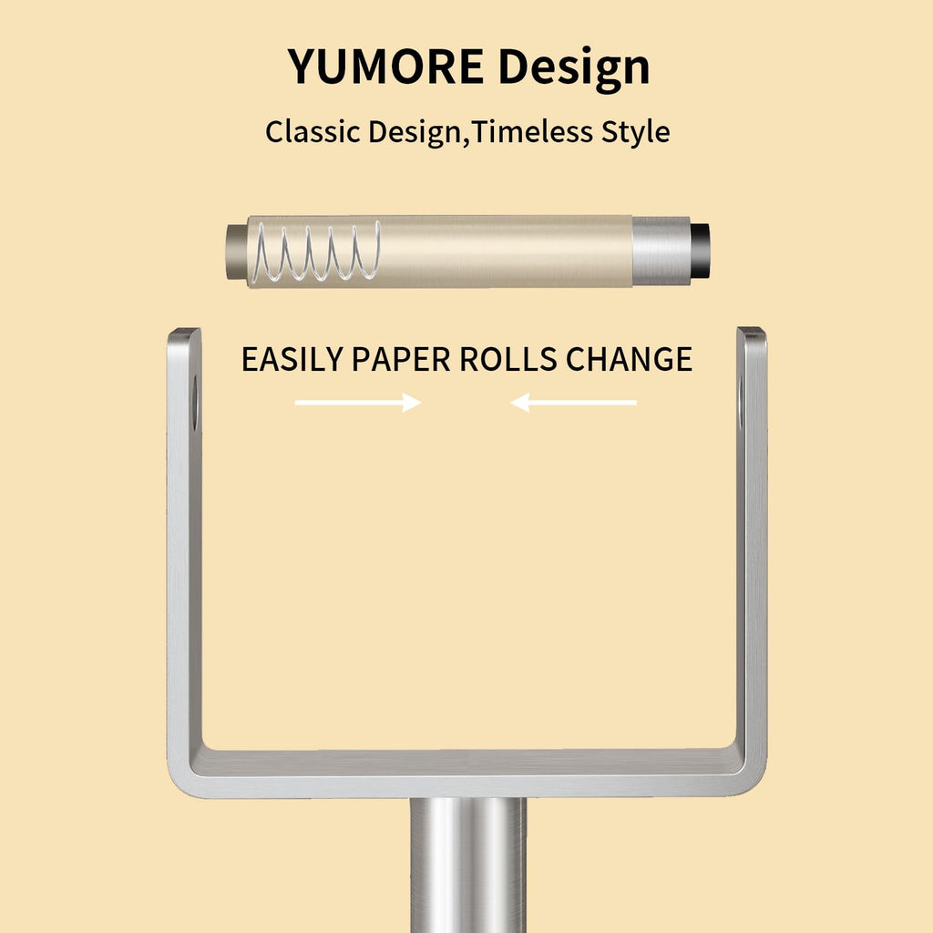 YUMORE Heavy Duty Toilet Paper Holder Stand, Extra-Weighted Base No Tipping, Stainless Steel Toilet Paper Stand, Free Standing Floor Tissue Roll Holder for Bathroom, Matte Black 200UP