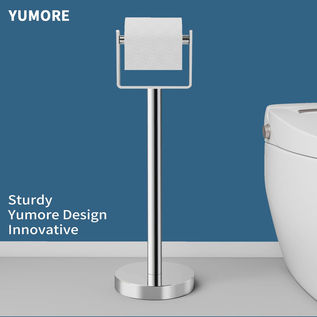YUMORE Heavy Duty Toilet Paper Holder Stand, Extra-Weighted Base No Tipping, Stainless Steel Toilet Paper Stand, Free Standing Floor Tissue Roll Holder for Bathroom, Matte Black 200UP