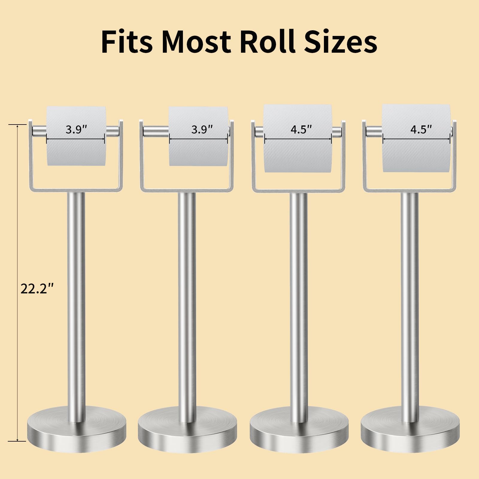 YUMORE Heavy Duty Toilet Paper Holder Stand, Extra-Weighted Base No Tipping, Stainless Steel Toilet Paper Stand, Free Standing Floor Tissue Roll Holder for Bathroom, Matte Black 200UP