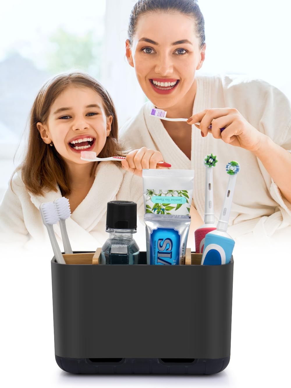 GFWARE Black Toothbrush Holder - Bamboo Toothbrush Holders for Bathrooms Electric Toothbrush Holder Organizer Kids Toothbrush Holders for Bathrooms Countertop