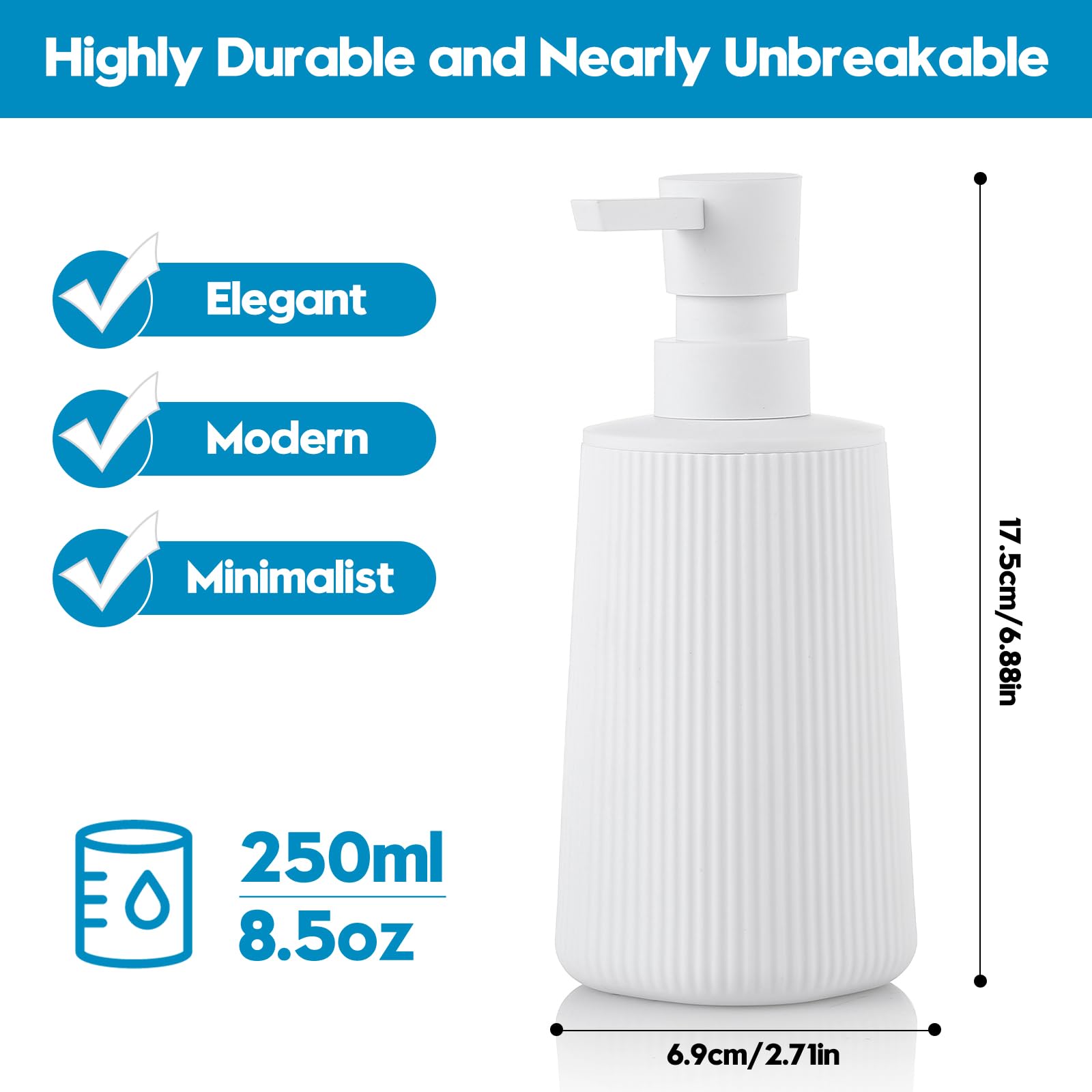 Small Soap Dispenser for Bathroom and Kitchen, Modern Farmhouse Striped Style Plastic Hand Soap Dish Soap Dispenser with Pump Matte Black