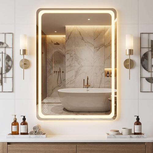 30" x 36" Led Bathroom Mirror with Lights, Anti-Fog & Tri-Color Lighting - Wall Mounted Shaving Mirror with Touch Sensor, Waterproof & Smart LED Vanity Mirror,Tempered Glass, Dimmable Smart Mirror