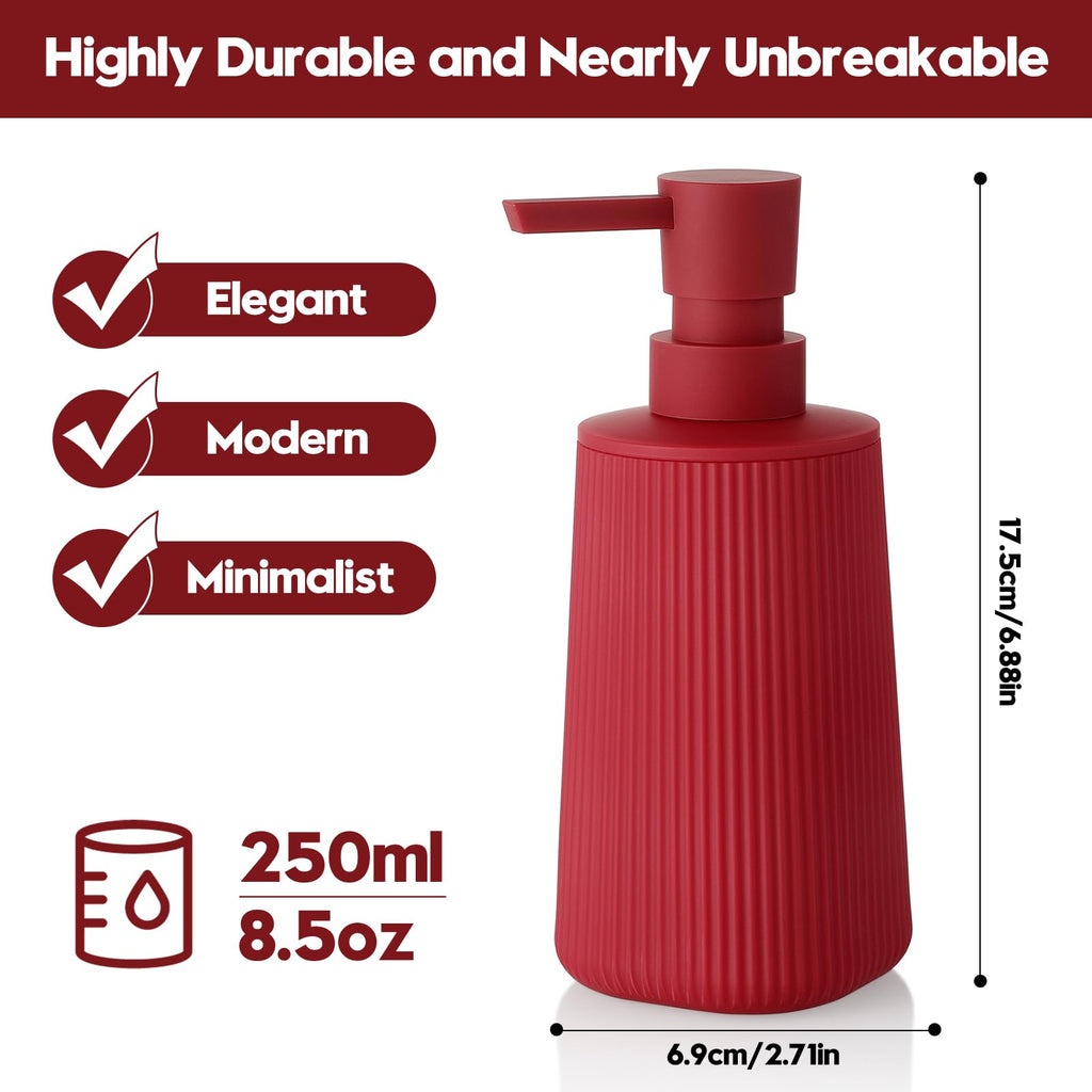 Small Soap Dispenser for Bathroom and Kitchen, Modern Farmhouse Striped Style Plastic Hand Soap Dish Soap Dispenser with Pump Matte Black