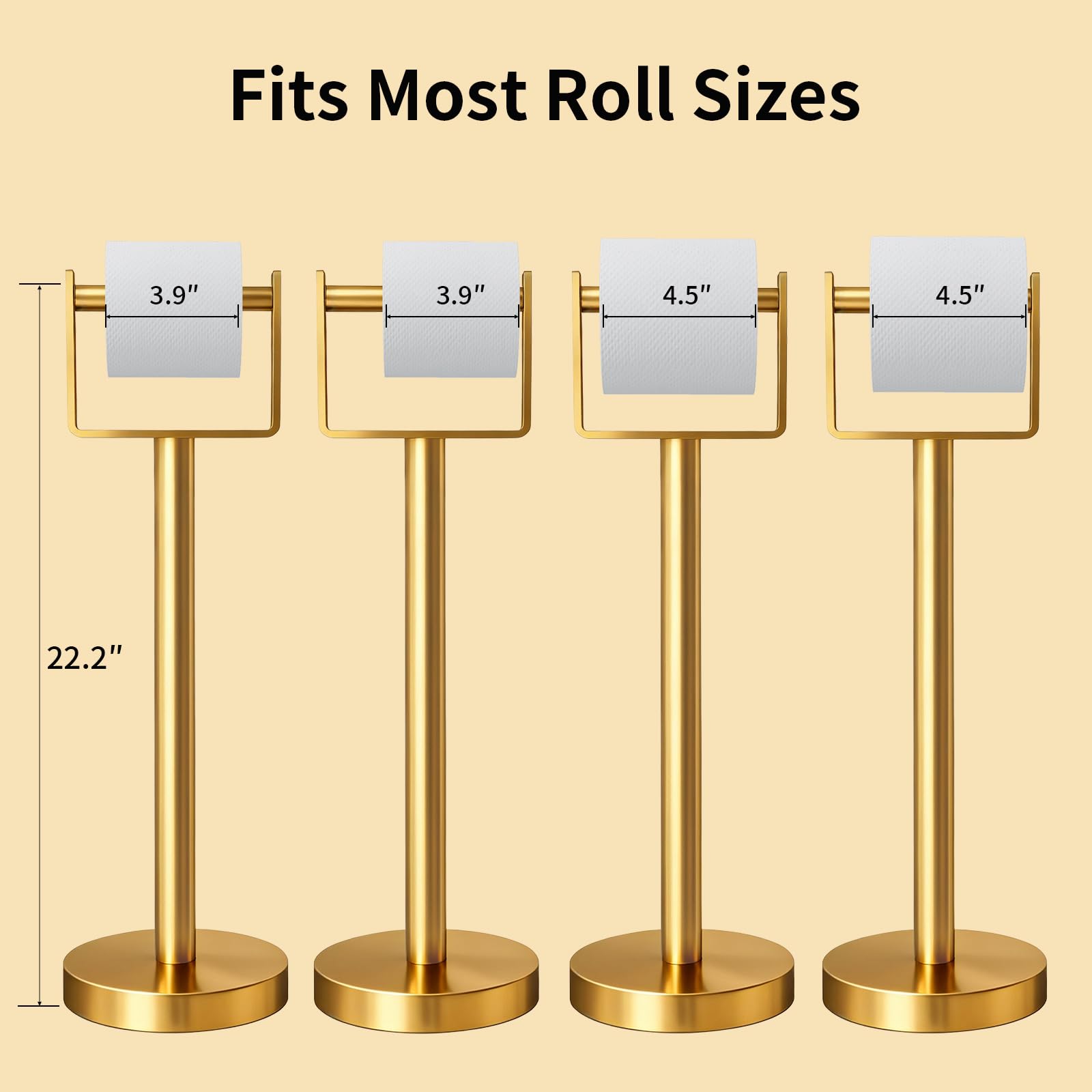 YUMORE Heavy Duty Toilet Paper Holder Stand, Extra-Weighted Base No Tipping, Stainless Steel Toilet Paper Stand, Free Standing Floor Tissue Roll Holder for Bathroom, Matte Black 200UP