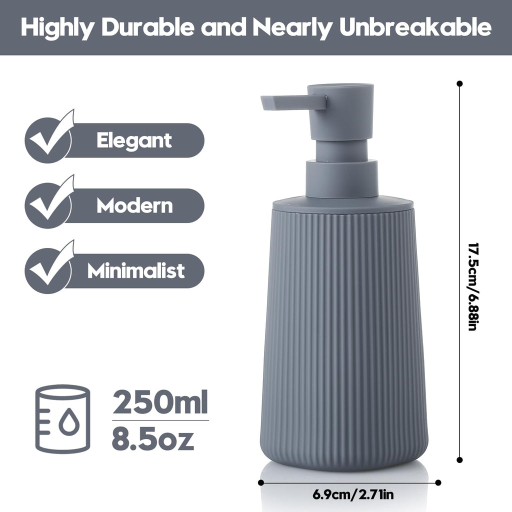 Small Soap Dispenser for Bathroom and Kitchen, Modern Farmhouse Striped Style Plastic Hand Soap Dish Soap Dispenser with Pump Matte Black