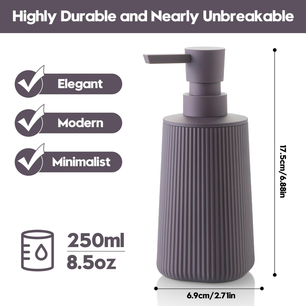 Small Soap Dispenser for Bathroom and Kitchen, Modern Farmhouse Striped Style Plastic Hand Soap Dish Soap Dispenser with Pump Matte Black