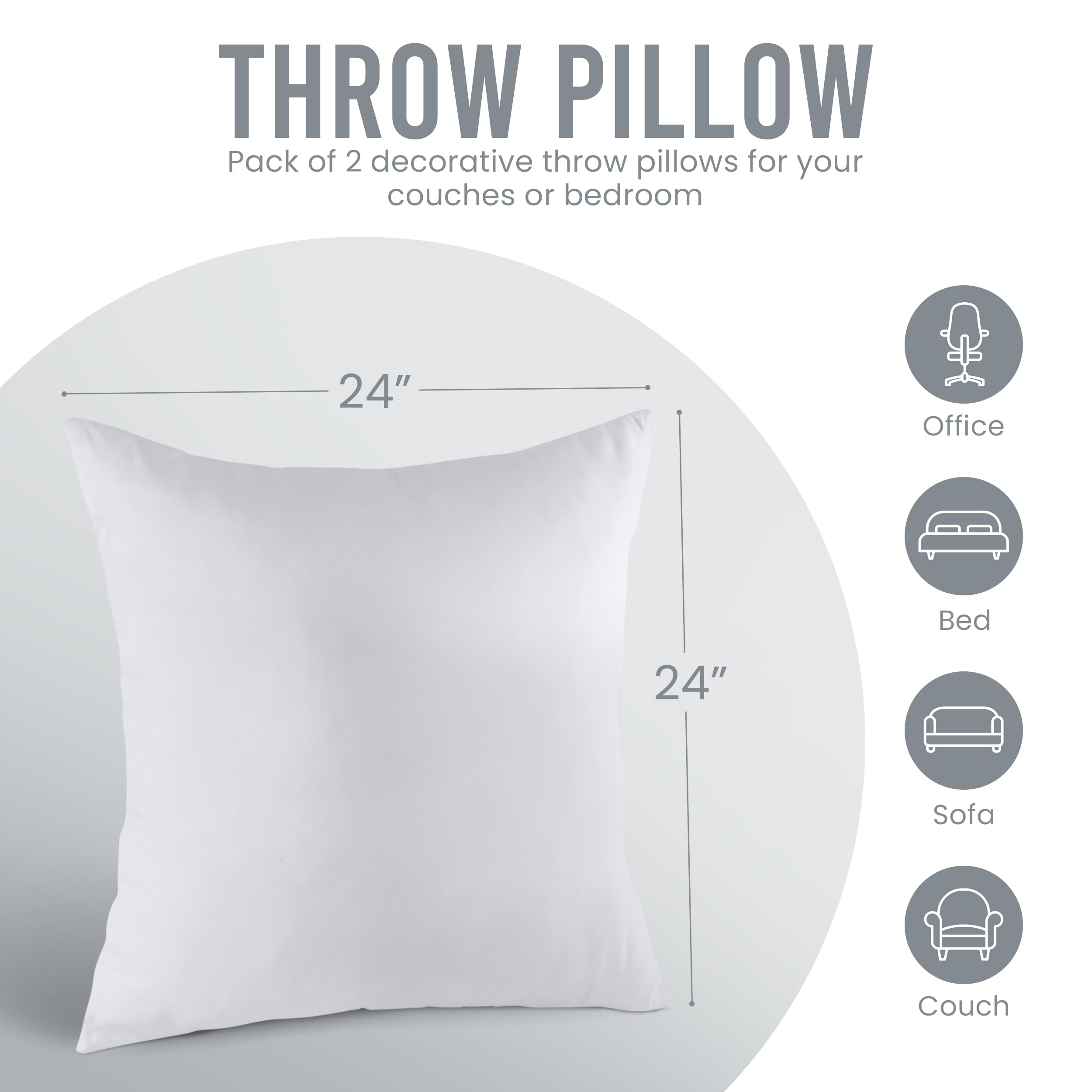 Utopia Bedding 18x18 Pillow Inserts, Set of 2, White – Indoor Decorative Throw Pillows for Bed, Sofa & Couch – Soft, Supportive & Fluffy Cushion Inserts