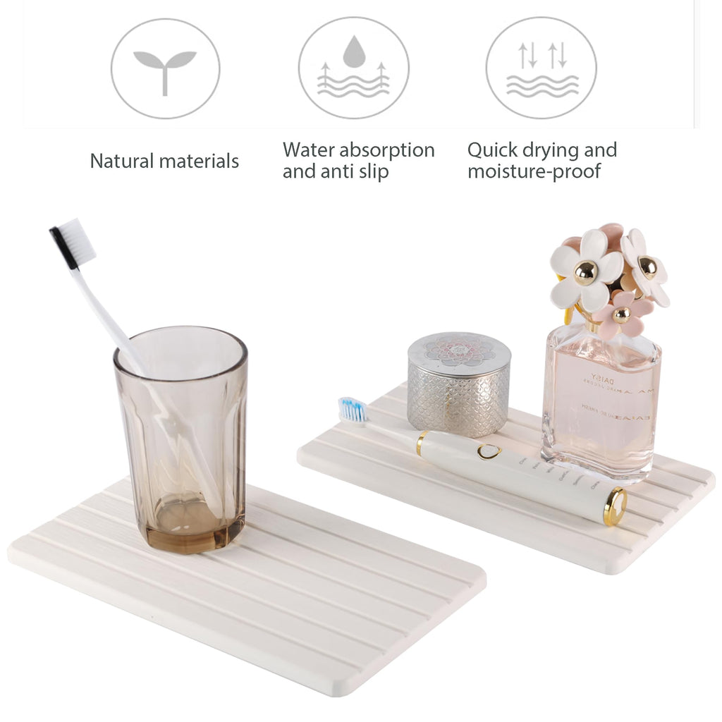 NiuYichee 2 PCS Water Absorbent diatomite Coasters, 8.3" x 4" Water Absorbing Stone Tray for Sink, Stone Drying mat for Kitchen Counter, Stone soap Tray Used for Hand Soaps & toiletries & Plants