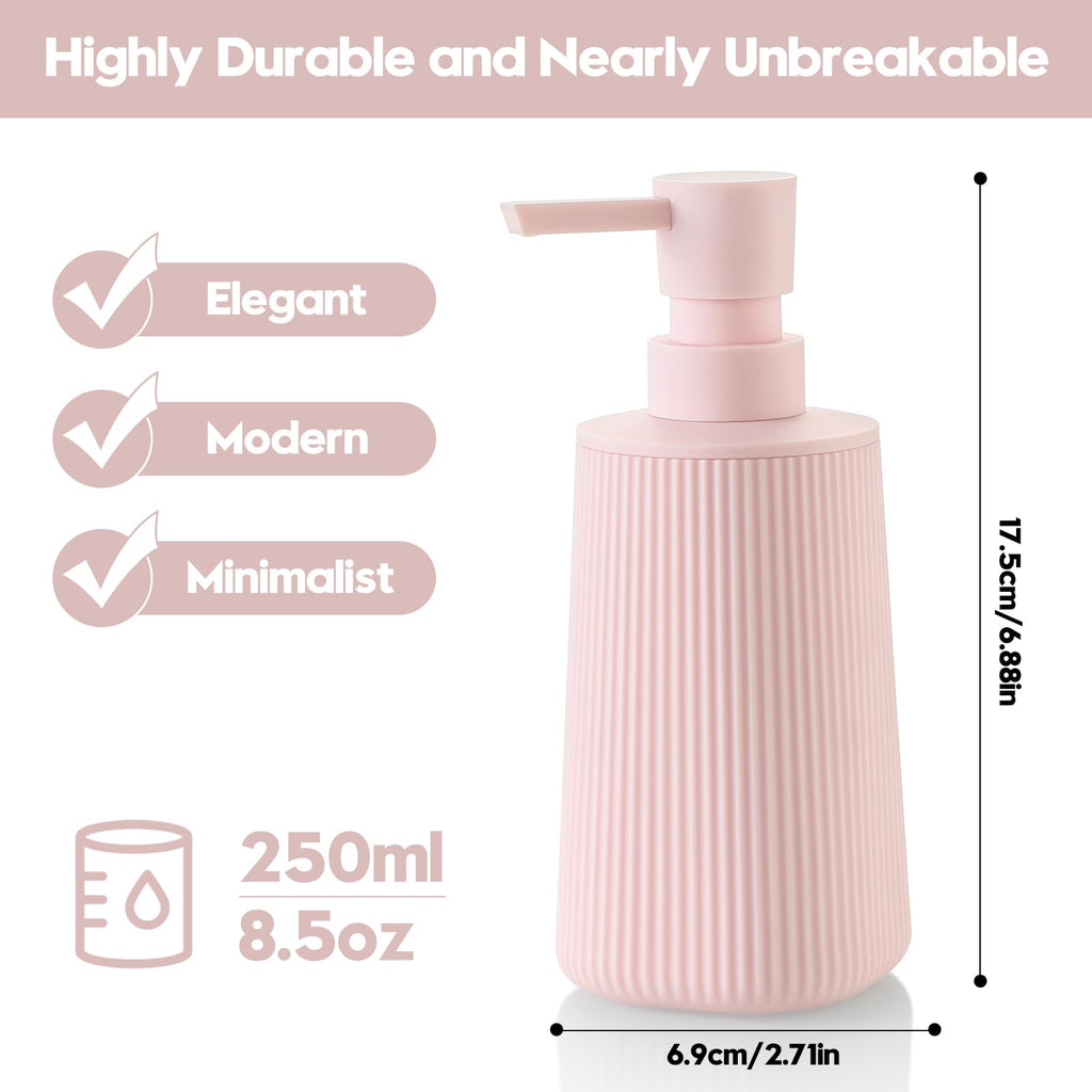 Small Soap Dispenser for Bathroom and Kitchen, Modern Farmhouse Striped Style Plastic Hand Soap Dish Soap Dispenser with Pump Matte Black