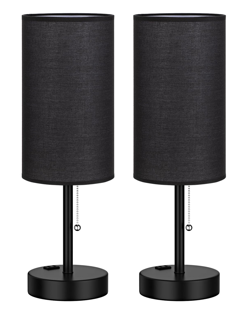 Bedside Table Lamps Set of 2-3 Color Temperatures Pull Chain Lamp with AC Outlet Charging Port, Small Round Night Stand Lamps for Bedroom Guest Room Office, Bed Side Light with E26 LED Bulbs