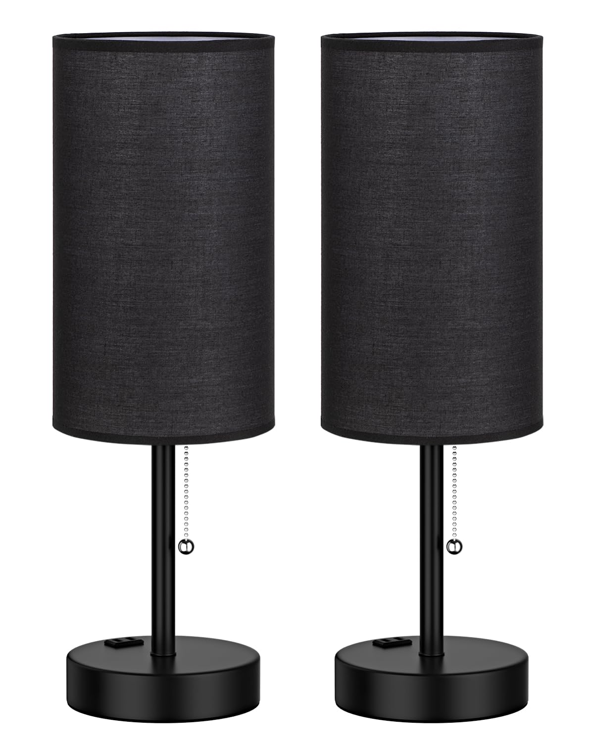 Bedside Table Lamps Set of 2-3 Color Temperatures Pull Chain Lamp with AC Outlet Charging Port, Small Round Night Stand Lamps for Bedroom Guest Room Office, Bed Side Light with E26 LED Bulbs