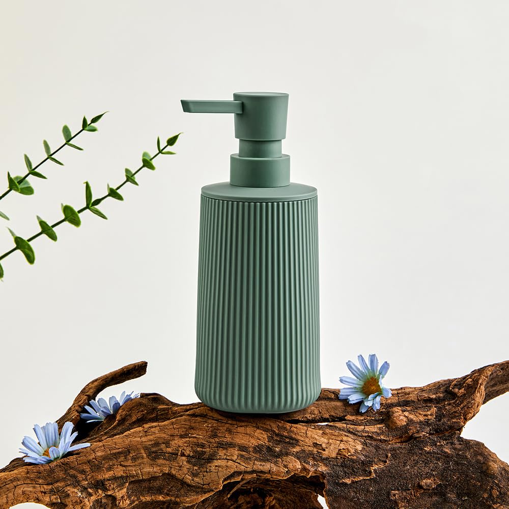 Small Soap Dispenser for Bathroom and Kitchen, Modern Farmhouse Striped Style Plastic Hand Soap Dish Soap Dispenser with Pump Matte Black