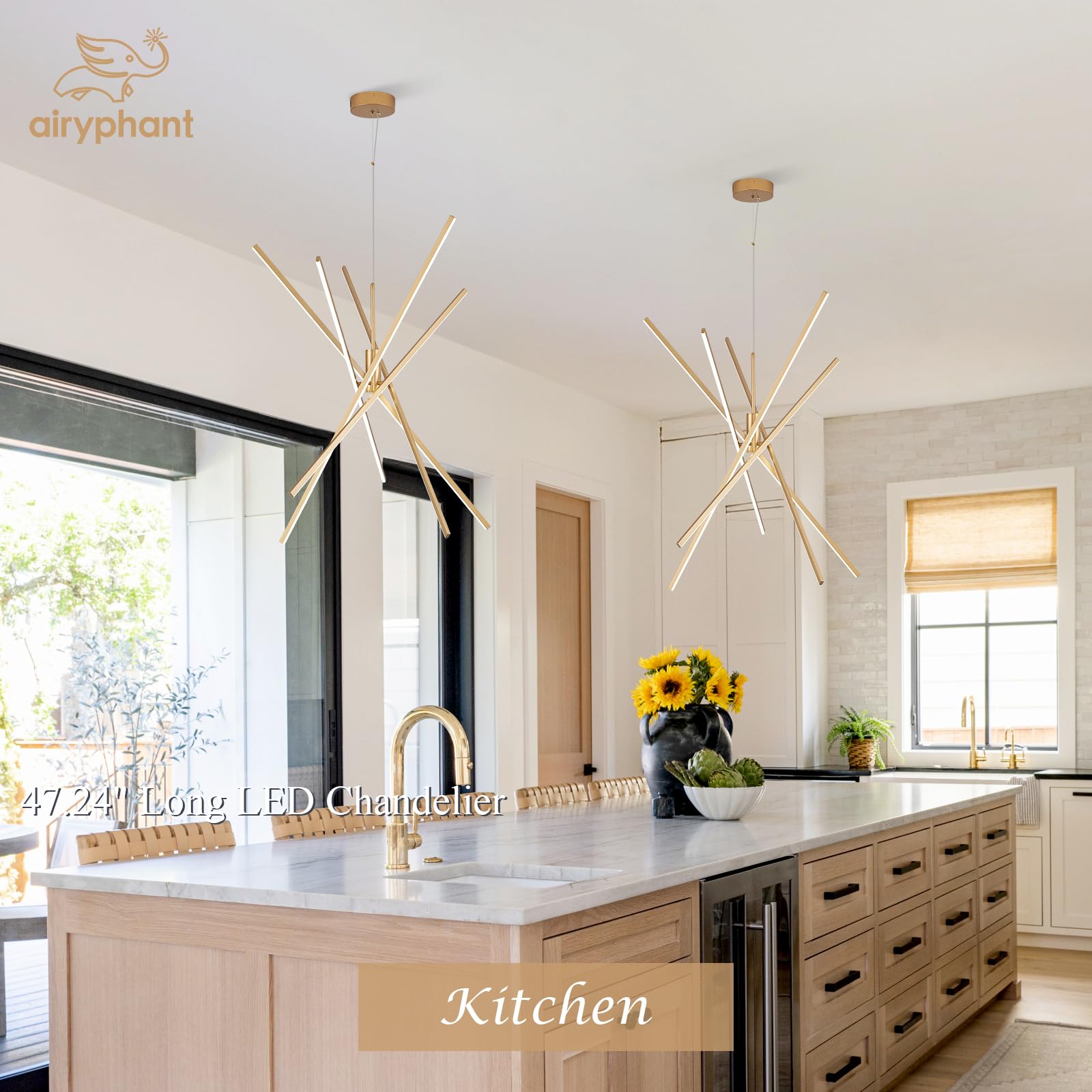 Black LED Chandelier for Dining Room, 27.76in Dimmable 4-Lights Modern Ceiling Pendant Light Fixture for Kitchen Living Room Entry Foyer 3000K/4000K/5000K 24W
