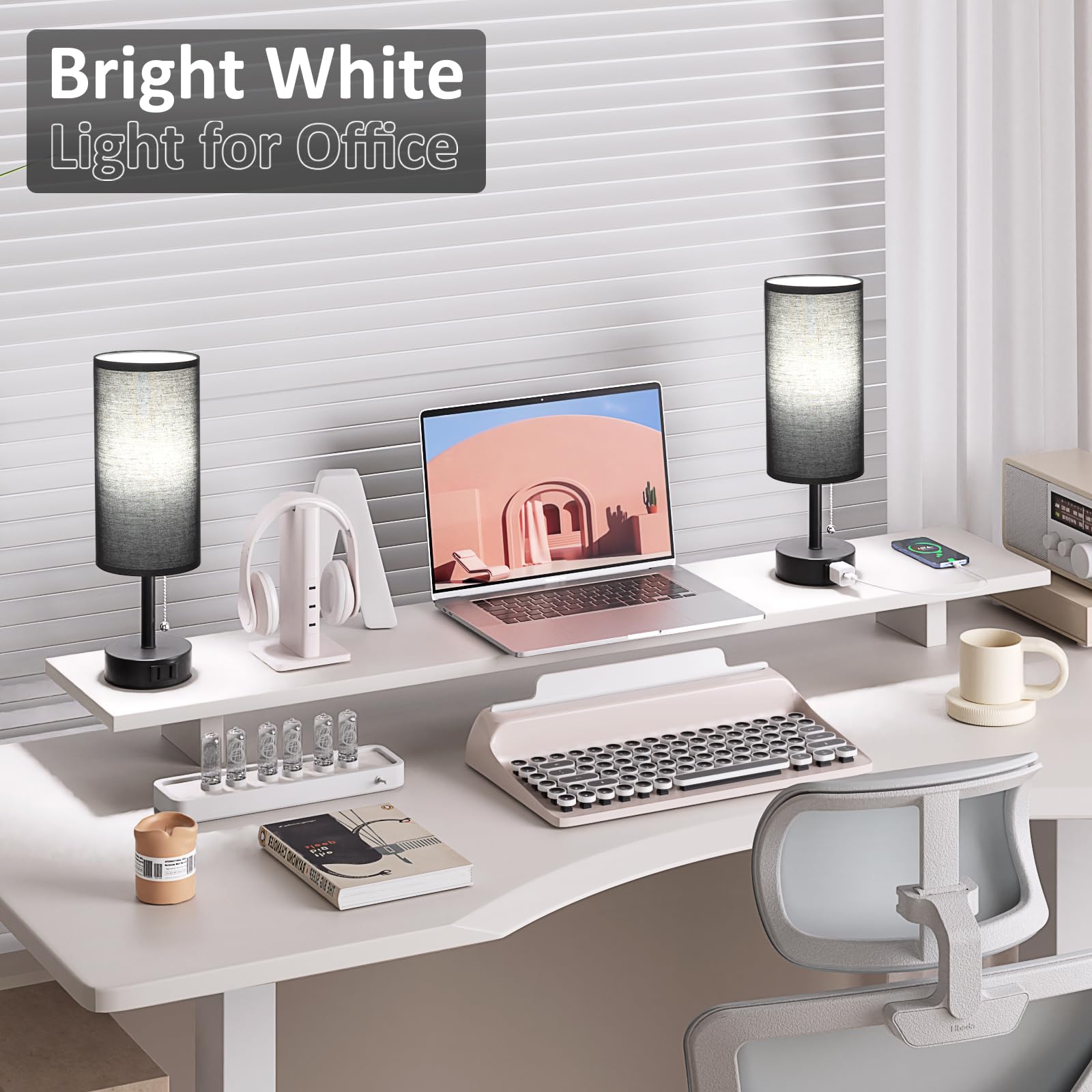 Bedside Table Lamps Set of 2-3 Color Temperatures Pull Chain Lamp with AC Outlet Charging Port, Small Round Night Stand Lamps for Bedroom Guest Room Office, Bed Side Light with E26 LED Bulbs