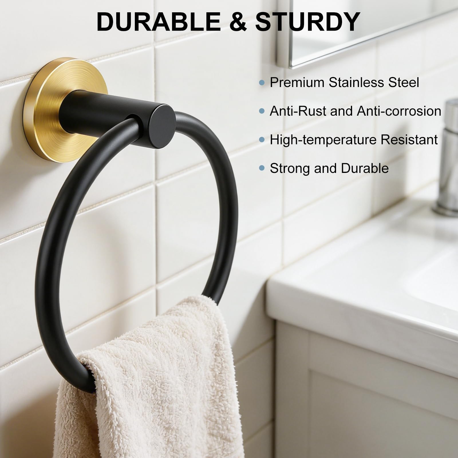 SetSail Towel Holder for Bathroom Wall Matte Black Towel Ring Stainless Steel Hand Towel Holder Heavy Duty Towel Hanger for Bath, Kitchen
