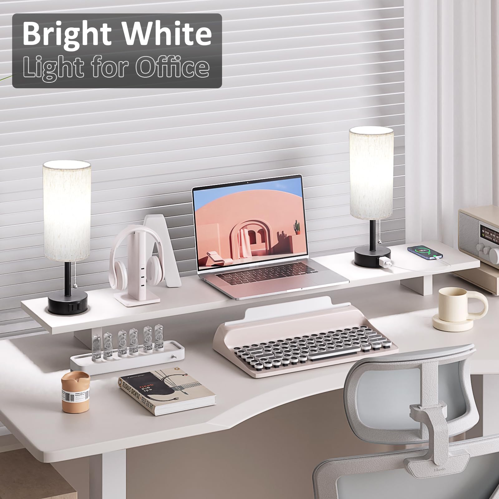 Bedside Table Lamps Set of 2-3 Color Temperatures Pull Chain Lamp with AC Outlet Charging Port, Small Round Night Stand Lamps for Bedroom Guest Room Office, Bed Side Light with E26 LED Bulbs