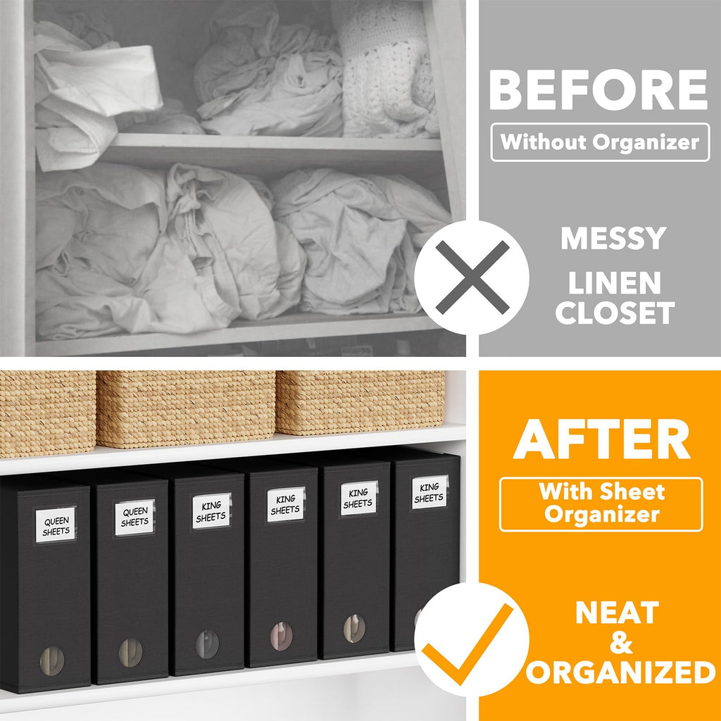 SpaceAid 4 Pack Bed Sheet Organizers and Storage, Foldable Organizer for Linen Closet, Sheets Set Folder Keeper with Window XL (Queen & King Size) Organizing Bedding Container, Gray 91ZDSN-SL01-G4