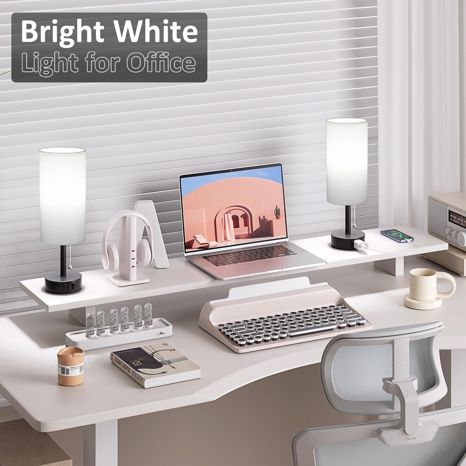 Bedside Table Lamps Set of 2-3 Color Temperatures Pull Chain Lamp with AC Outlet Charging Port, Small Round Night Stand Lamps for Bedroom Guest Room Office, Bed Side Light with E26 LED Bulbs