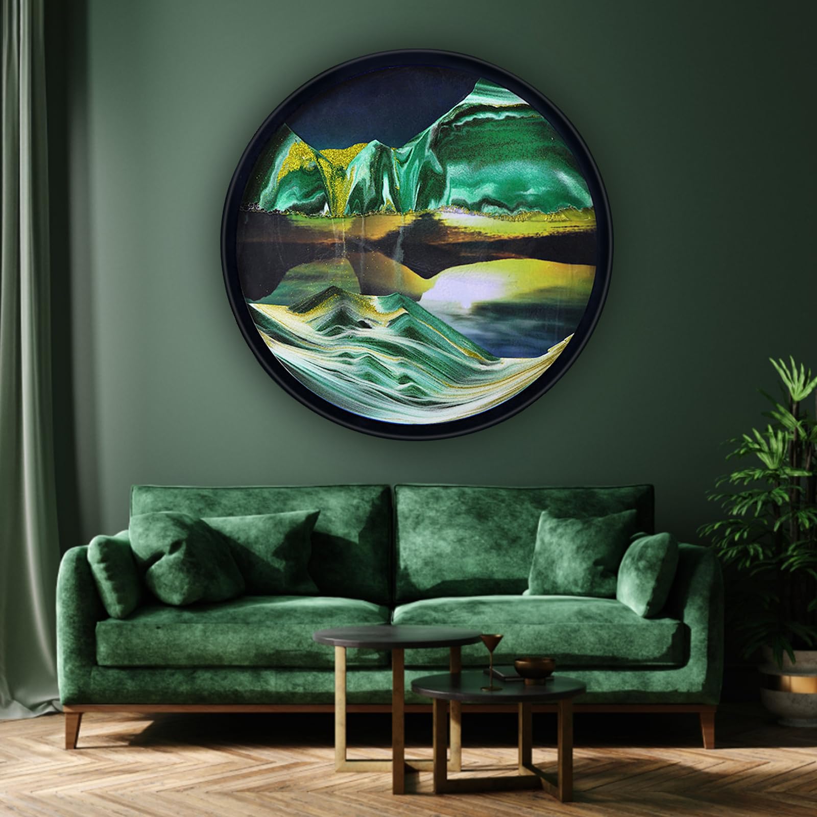 17.3" Moving Sand Art, 3D Sand Art Pictures Deep Sea Sandscape Living Room Decoration, 360° Rotate, Glass Crafts Solid Wood Frame, Relaxing Mood Home Office Work Wall Art Decor