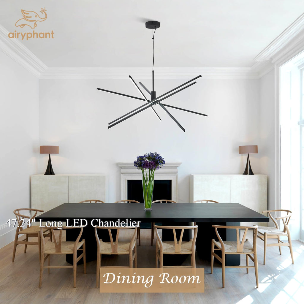 Black LED Chandelier for Dining Room, 27.76in Dimmable 4-Lights Modern Ceiling Pendant Light Fixture for Kitchen Living Room Entry Foyer 3000K/4000K/5000K 24W