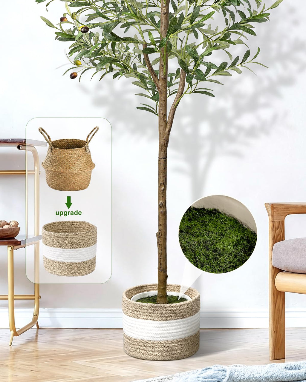 6FT Artificial Olive Tree - Indoor Tall Faux Olive Trees with Planter&Basket, Large Fake Olive Silk Tree Realistic Olive Plants with Branches and Fruits for Home Decor Office Living Room