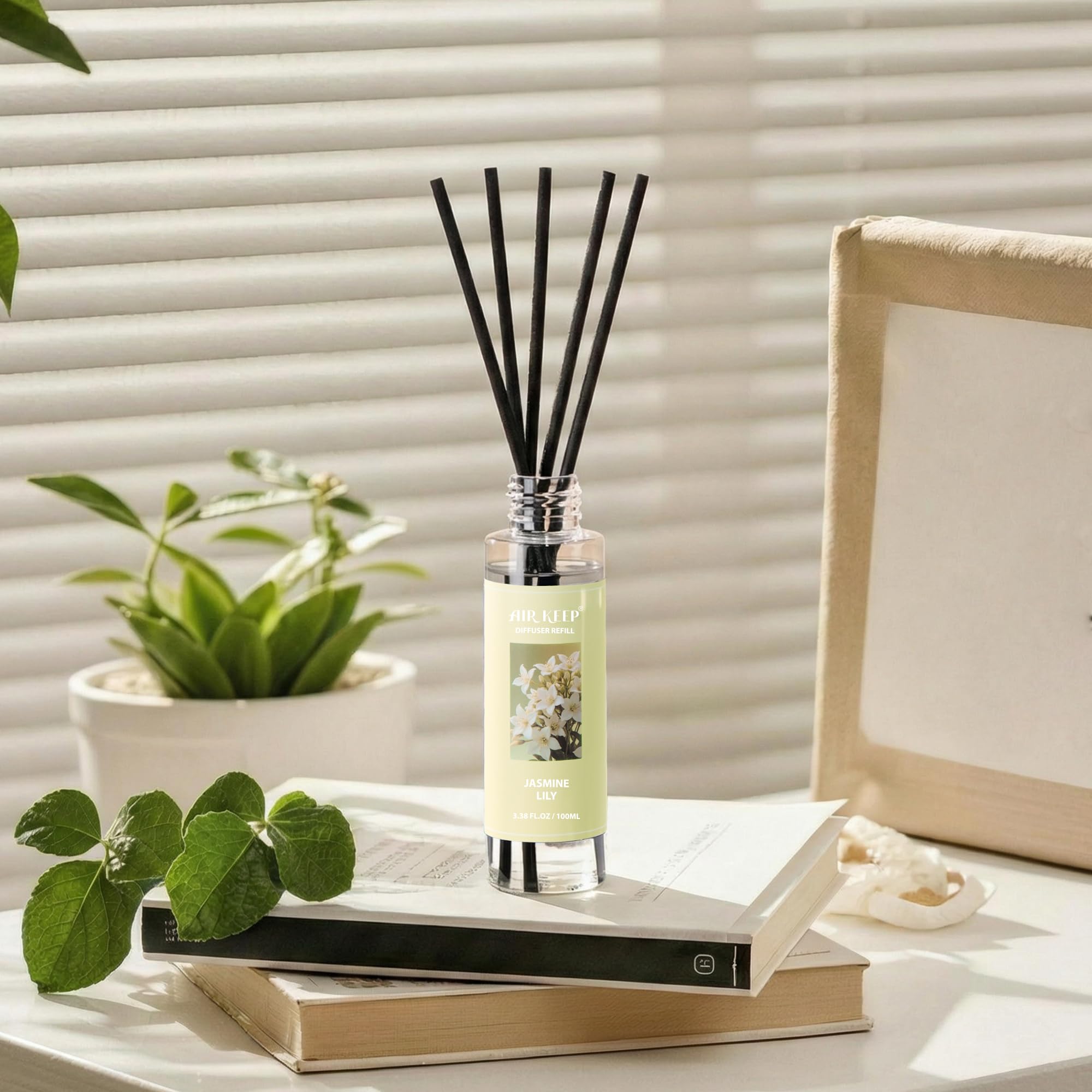 Airkeep Reed Diffuser Set,3.38 fl oz (100 ml) - Clean Linen Oil Diffusers with 8 Reed Sticks,Home Fragrance Reed Diffuser for Bathroom Shelf Decor