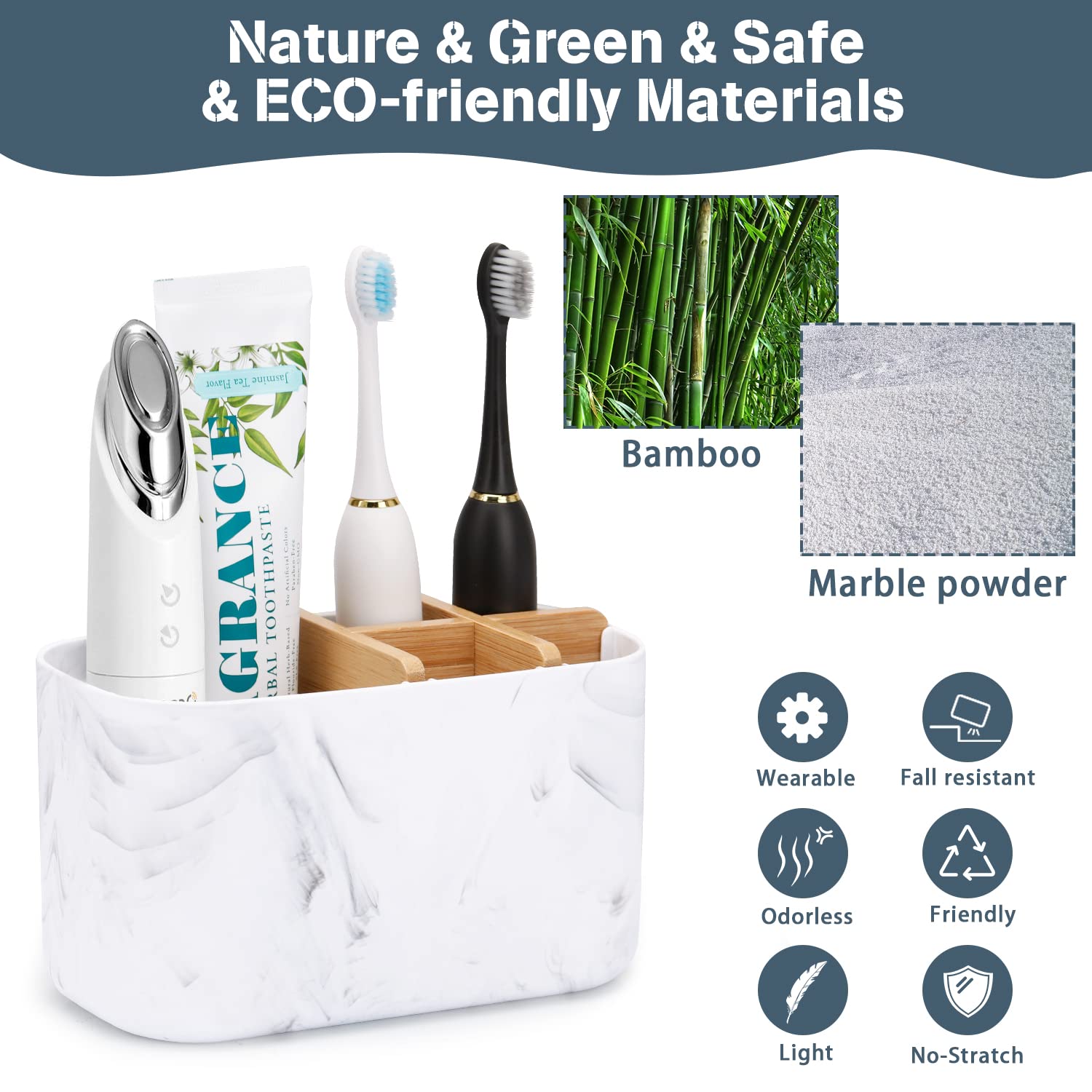 GFWARE Black Toothbrush Holder - Bamboo Toothbrush Holders for Bathrooms Electric Toothbrush Holder Organizer Kids Toothbrush Holders for Bathrooms Countertop