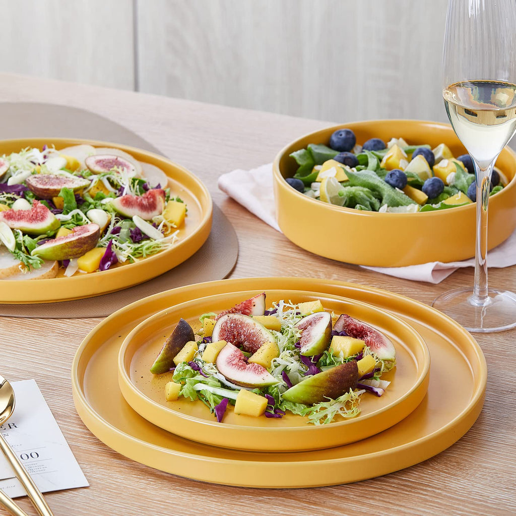 Stone Lain Celina Stoneware 16 Piece Dinnerware Set, Plates and Bowls, Black Matte Dish, Service for 4 – Minimalist Round Style, Microwave & Dishwasher Safe