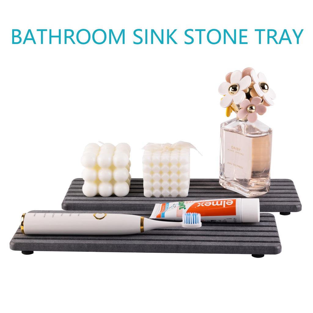 NiuYichee 2 PCS Water Absorbent diatomite Coasters, 8.3" x 4" Water Absorbing Stone Tray for Sink, Stone Drying mat for Kitchen Counter, Stone soap Tray Used for Hand Soaps & toiletries & Plants