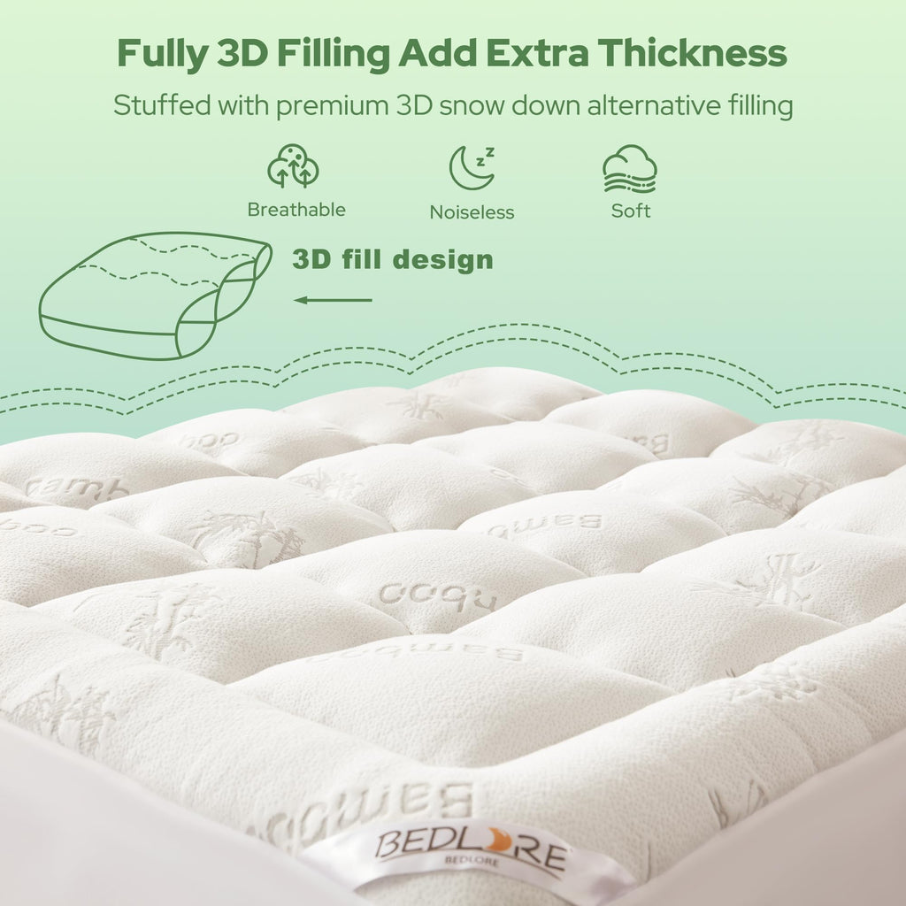 BEDLORE California King Mattress Topper Viscose Derived from Bamboo, Thick Pillow Top Mattress Pad with Stretchable Pockets for 6"-18" Mattress, Soft Mattress Topper for Back Pain Relief(Dark Gray)