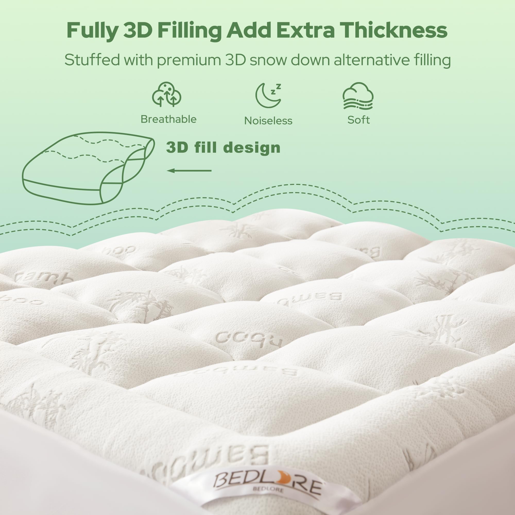 BEDLORE California King Mattress Topper Viscose Derived from Bamboo, Thick Pillow Top Mattress Pad with Stretchable Pockets for 6"-18" Mattress, Soft Mattress Topper for Back Pain Relief(Dark Gray)
