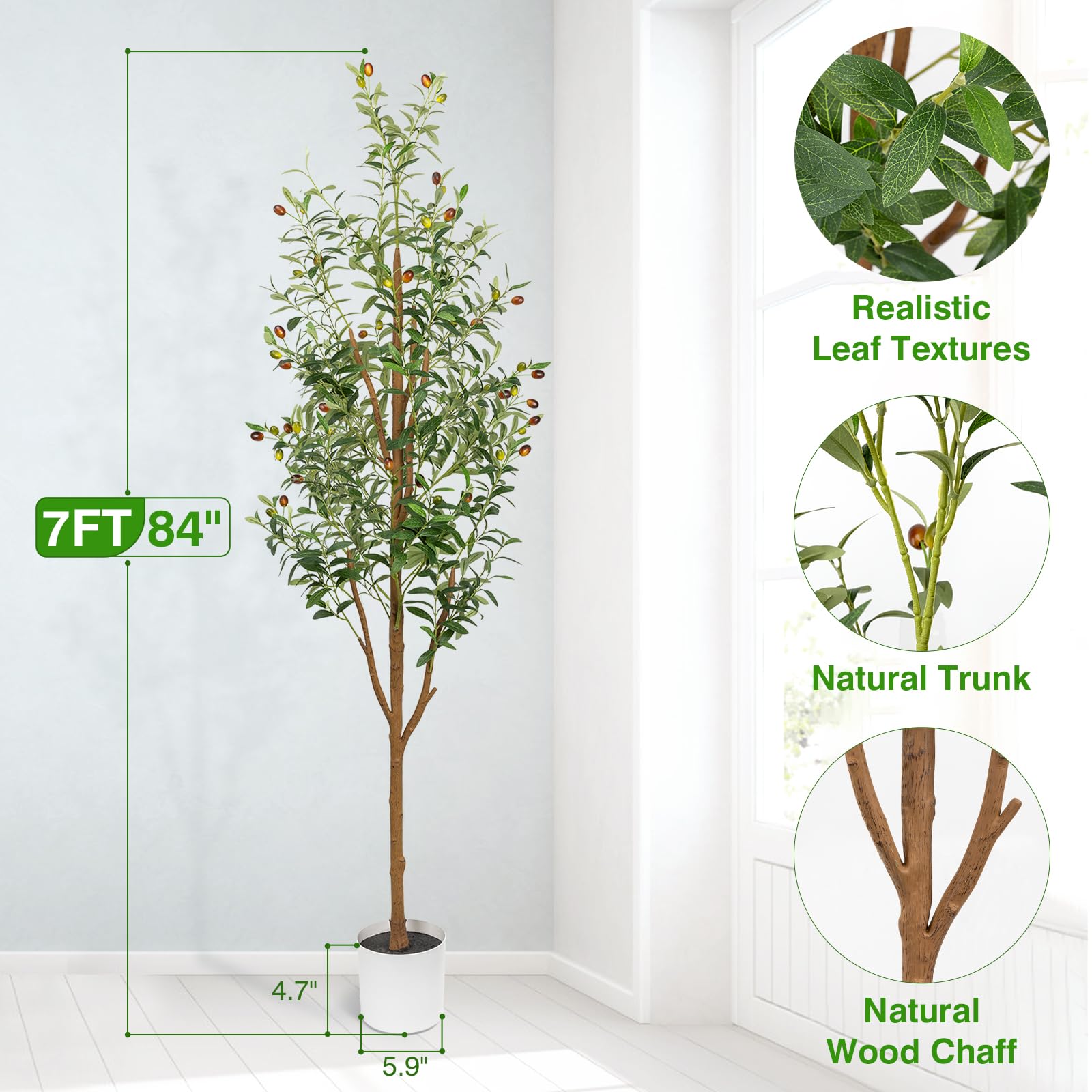 6FT Artificial Olive Tree - Indoor Tall Faux Olive Trees with Planter&Basket, Large Fake Olive Silk Tree Realistic Olive Plants with Branches and Fruits for Home Decor Office Living Room