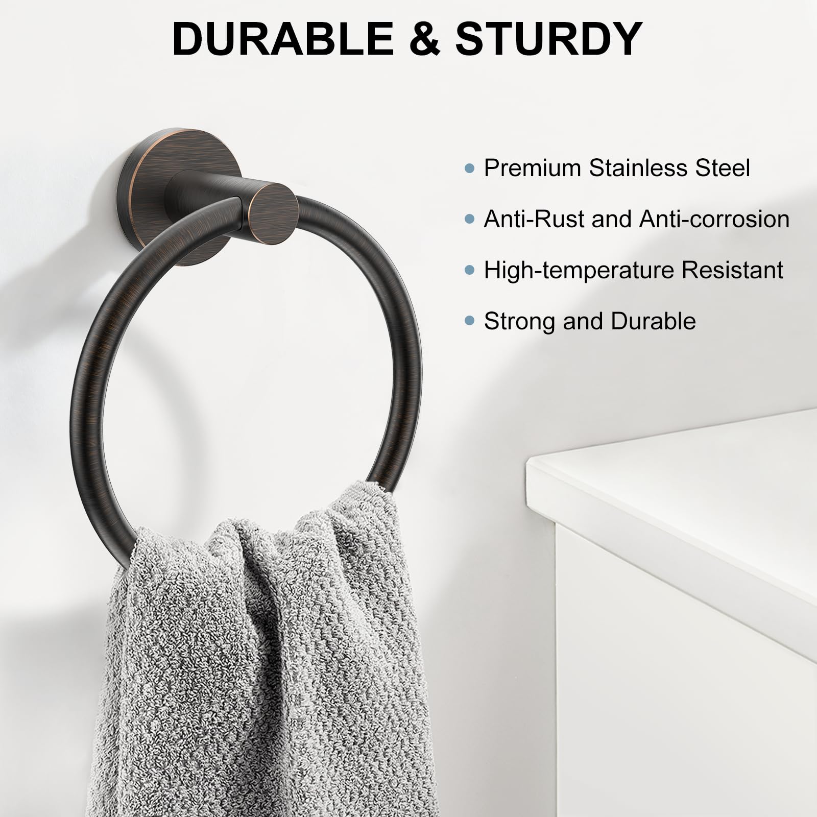 SetSail Towel Holder for Bathroom Wall Matte Black Towel Ring Stainless Steel Hand Towel Holder Heavy Duty Towel Hanger for Bath, Kitchen