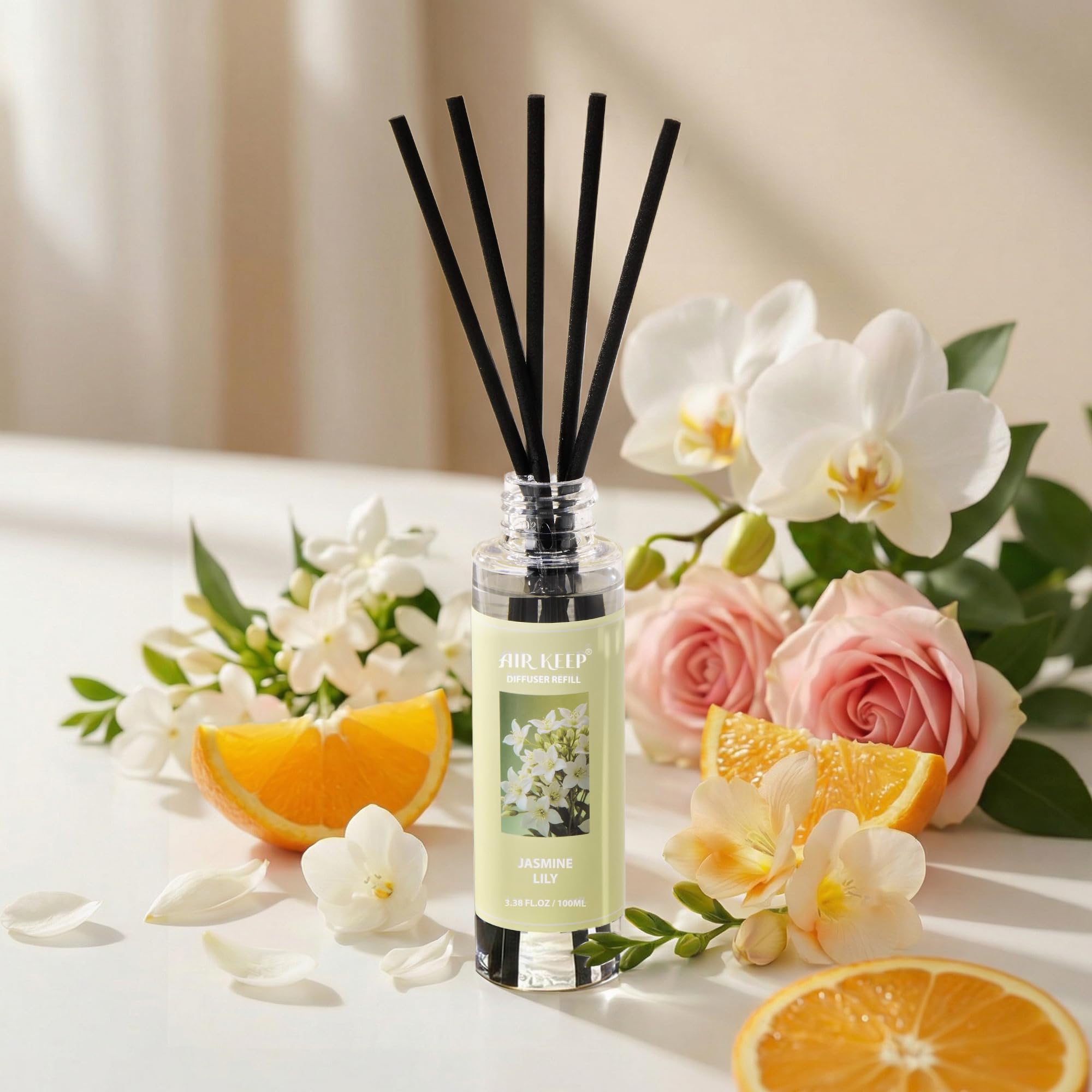 Airkeep Reed Diffuser Set,3.38 fl oz (100 ml) - Clean Linen Oil Diffusers with 8 Reed Sticks,Home Fragrance Reed Diffuser for Bathroom Shelf Decor