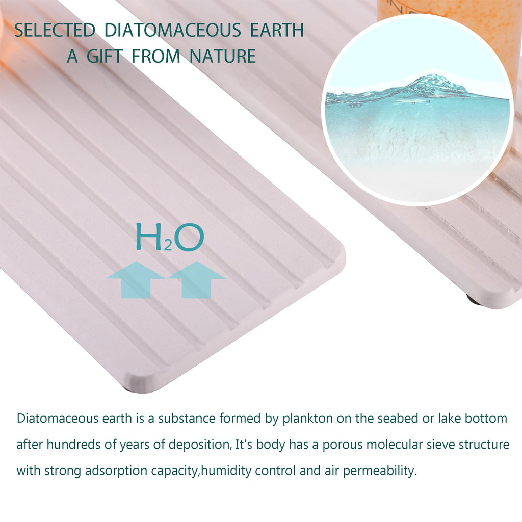 NiuYichee 2 PCS Water Absorbent diatomite Coasters, 8.3" x 4" Water Absorbing Stone Tray for Sink, Stone Drying mat for Kitchen Counter, Stone soap Tray Used for Hand Soaps & toiletries & Plants