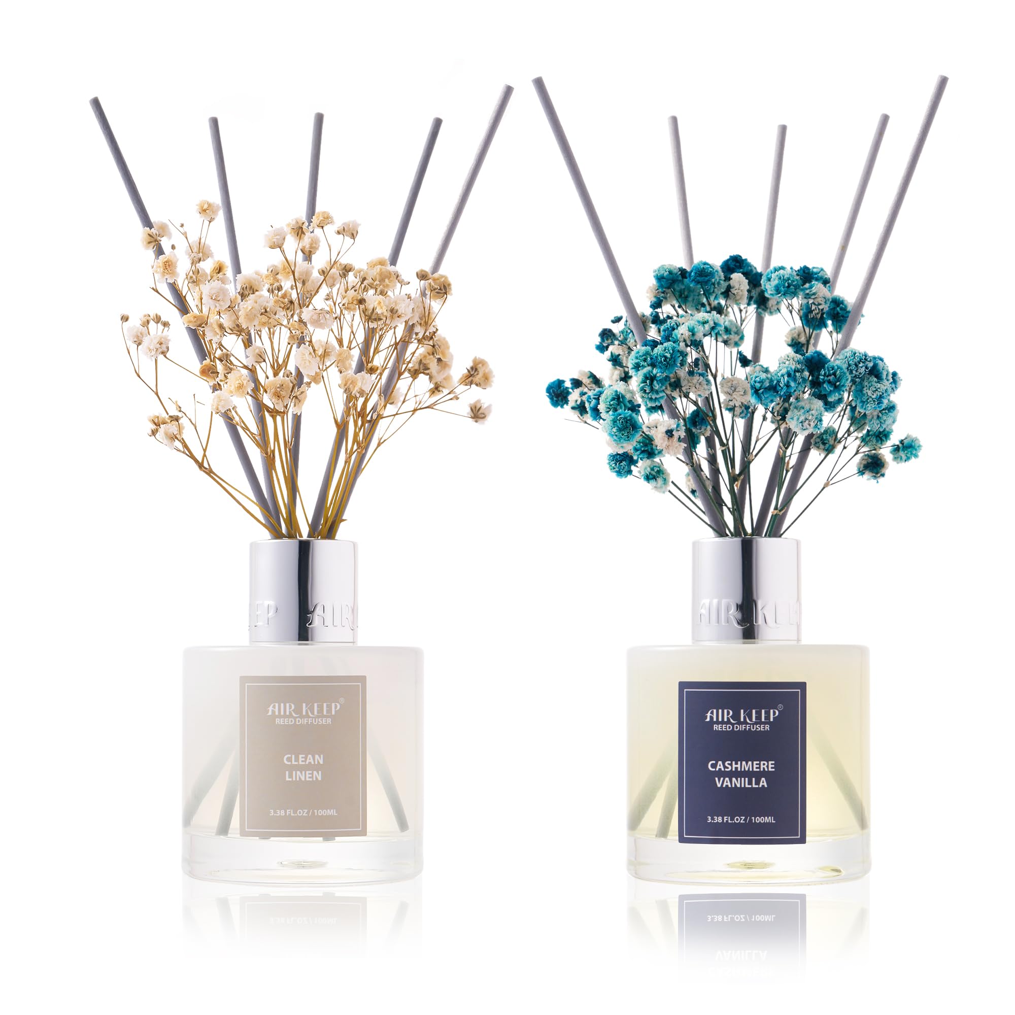Airkeep Reed Diffuser Set,3.38 fl oz (100 ml) - Clean Linen Oil Diffusers with 8 Reed Sticks,Home Fragrance Reed Diffuser for Bathroom Shelf Decor