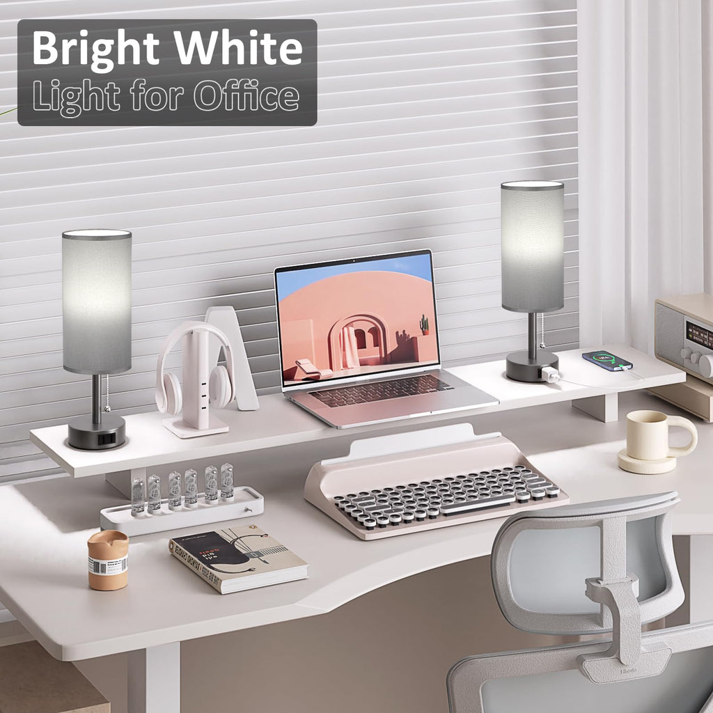 Bedside Table Lamps Set of 2-3 Color Temperatures Pull Chain Lamp with AC Outlet Charging Port, Small Round Night Stand Lamps for Bedroom Guest Room Office, Bed Side Light with E26 LED Bulbs