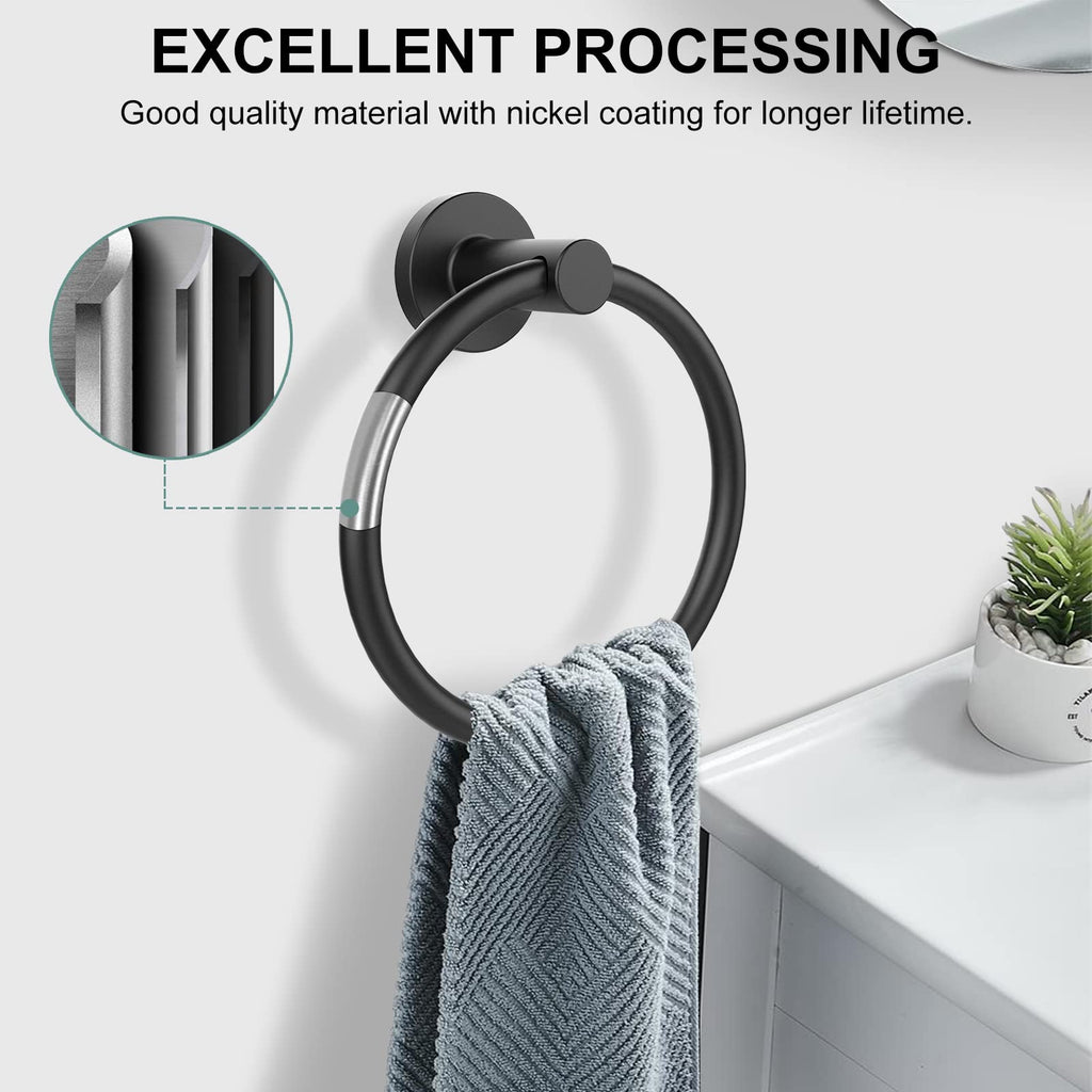 SetSail Towel Holder for Bathroom Wall Matte Black Towel Ring Stainless Steel Hand Towel Holder Heavy Duty Towel Hanger for Bath, Kitchen