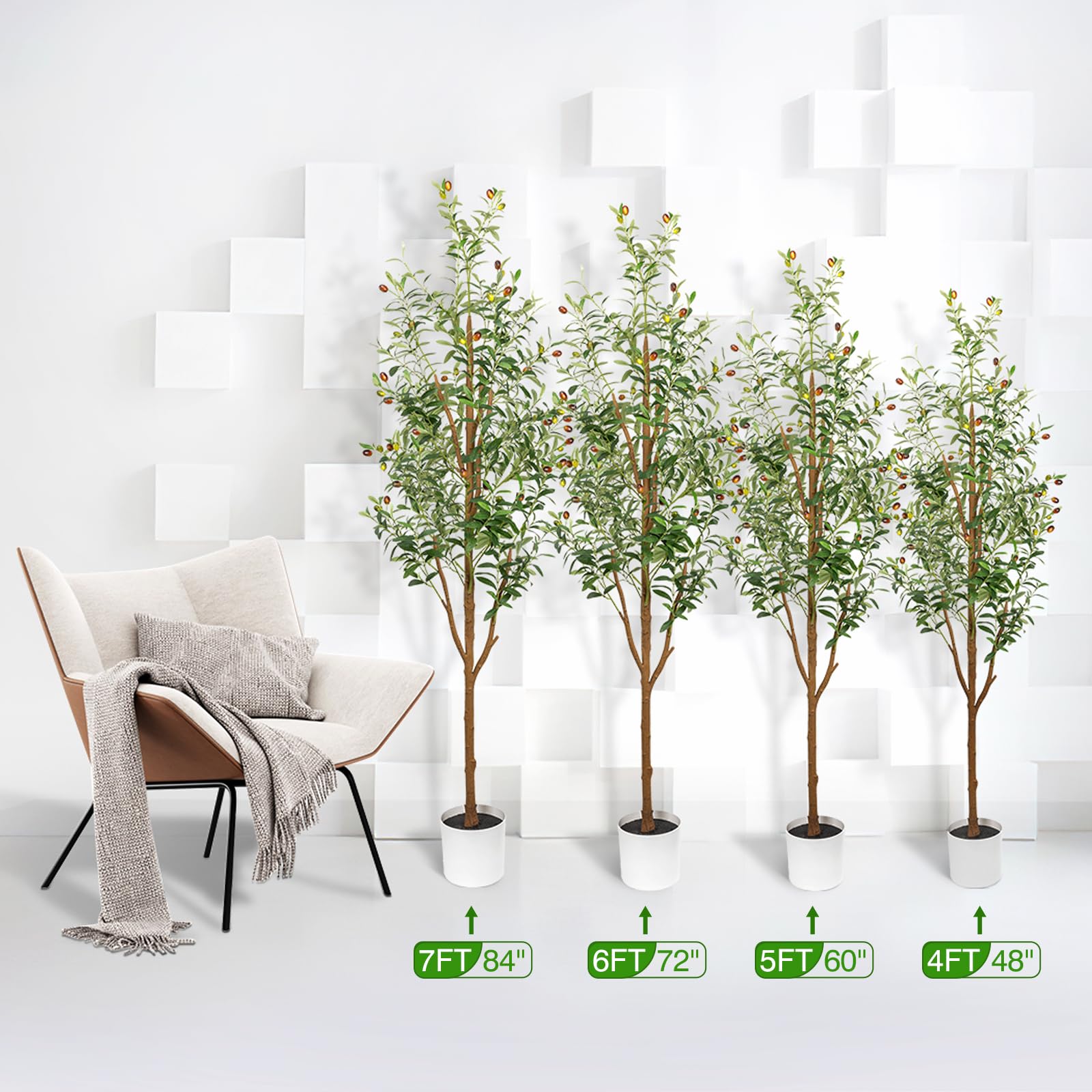 6FT Artificial Olive Tree - Indoor Tall Faux Olive Trees with Planter&Basket, Large Fake Olive Silk Tree Realistic Olive Plants with Branches and Fruits for Home Decor Office Living Room