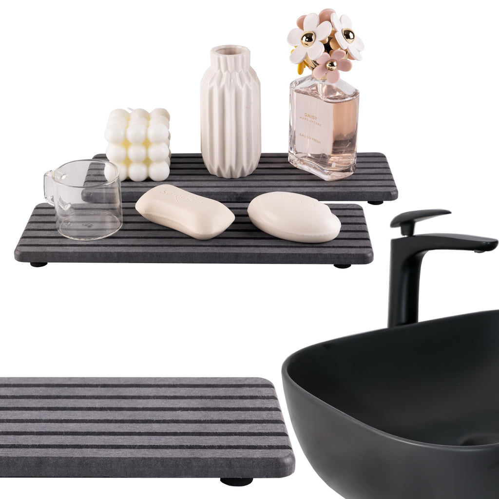 NiuYichee 2 PCS Water Absorbent diatomite Coasters, 8.3" x 4" Water Absorbing Stone Tray for Sink, Stone Drying mat for Kitchen Counter, Stone soap Tray Used for Hand Soaps & toiletries & Plants