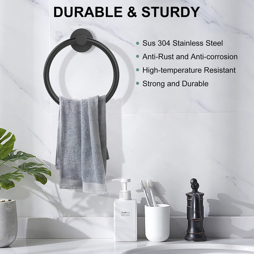SetSail Towel Holder for Bathroom Wall Matte Black Towel Ring Stainless Steel Hand Towel Holder Heavy Duty Towel Hanger for Bath, Kitchen