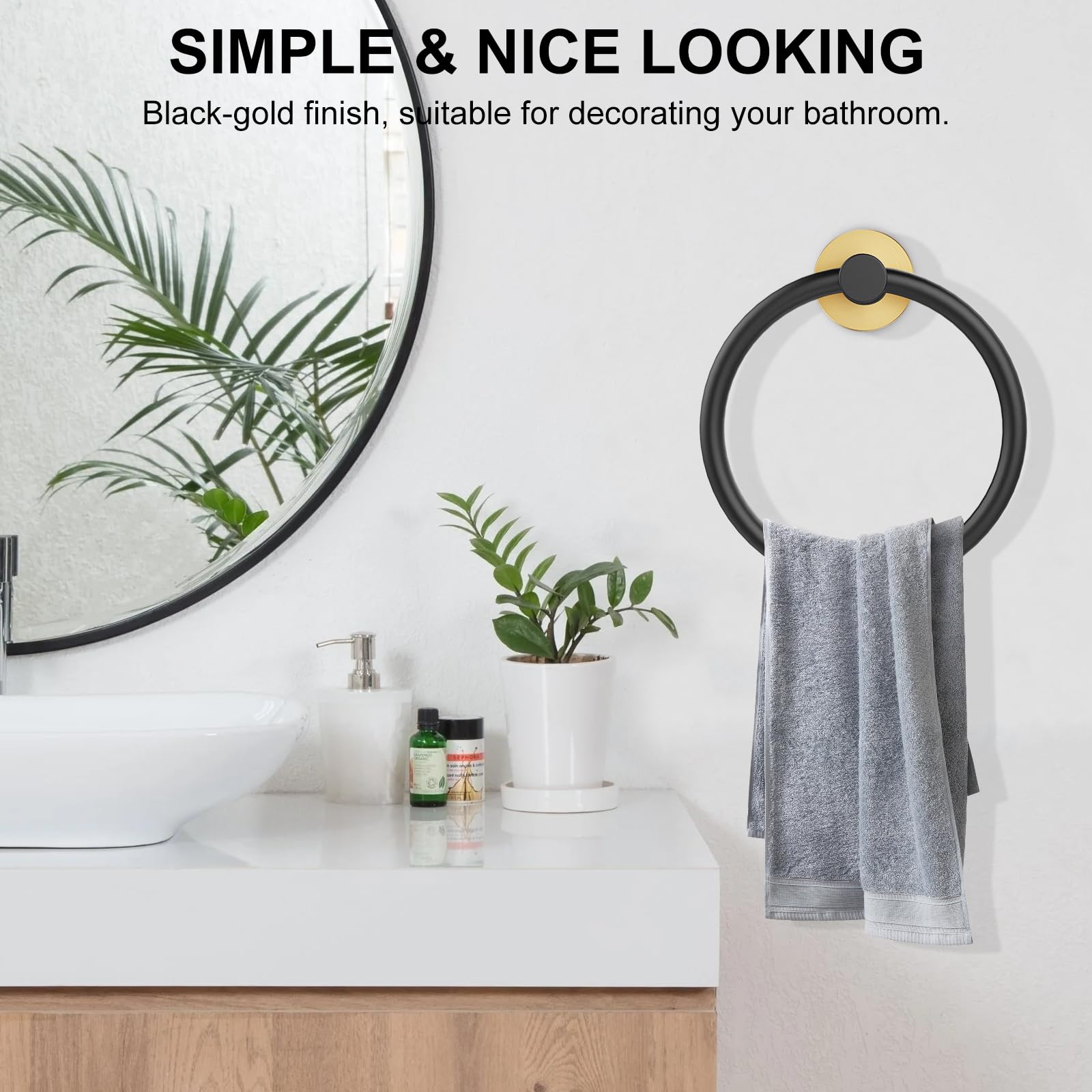 SetSail Towel Holder for Bathroom Wall Matte Black Towel Ring Stainless Steel Hand Towel Holder Heavy Duty Towel Hanger for Bath, Kitchen